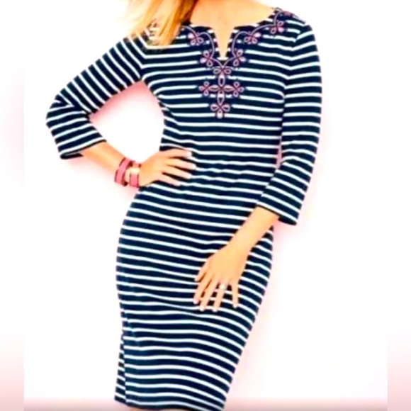 NWT Talbots Embroidered Striped Dress size M - Picture 1 of 4